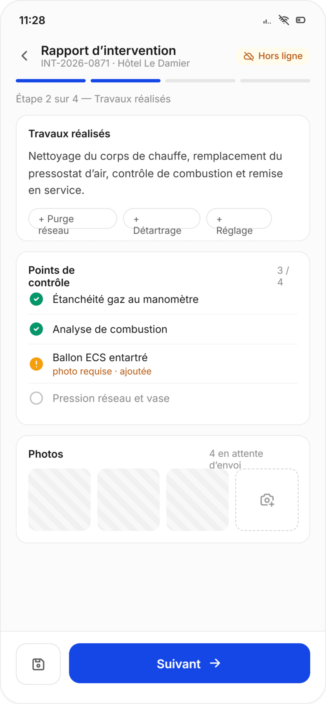 Rapport d'intervention rempli hors ligne sur mobile