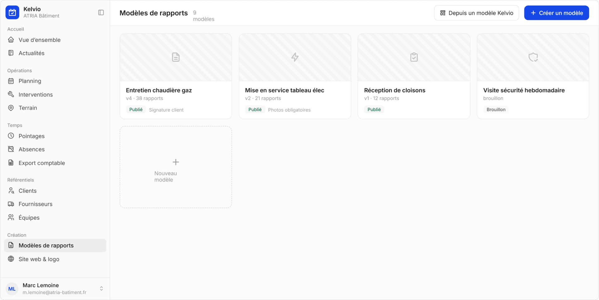 Modèles de rapports personnalisés et checklist sur mobile